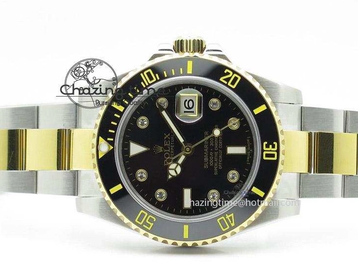 Black A2836 LN YG Submariner SS Bracelet Markers on Dial Diamonds 116613 0418